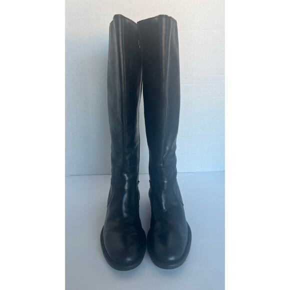 Born Helen Black Leather Knee High Zip Closure Round Toe Stacked Heel Boots 7 - Picture 2 of 15
